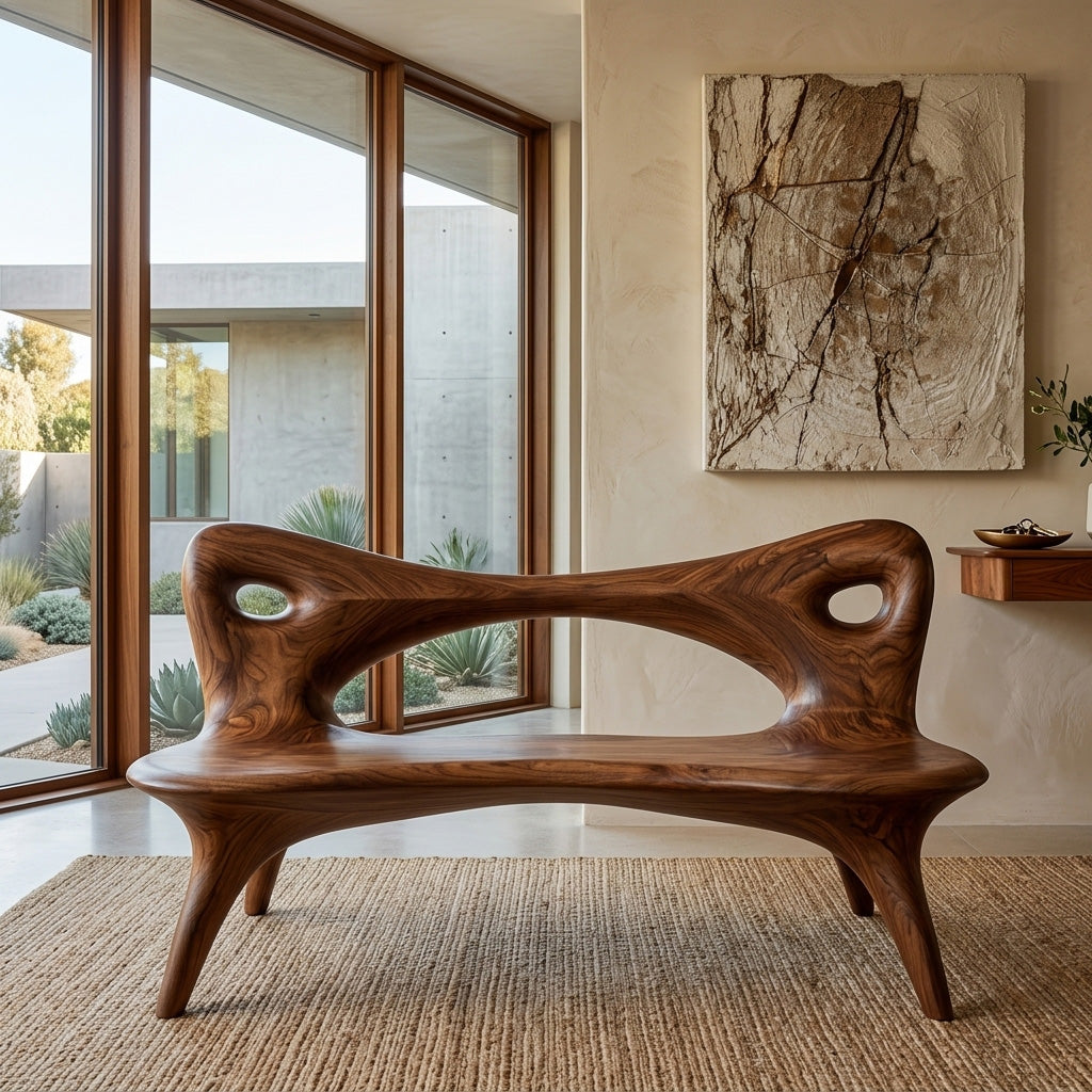 Contemporary Natural Wood Curved Bench For Living Room