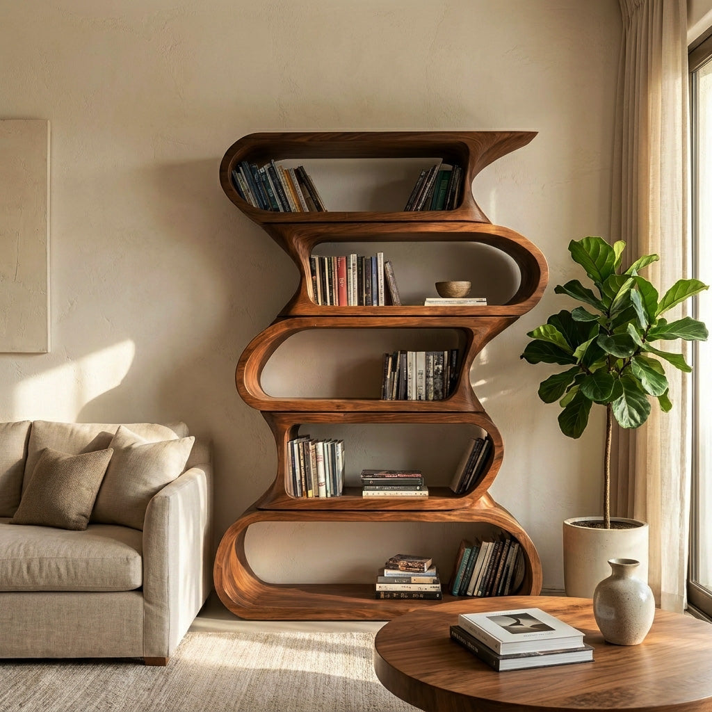 Contemporary Bookshelf With Rounded Tiers For Living Room