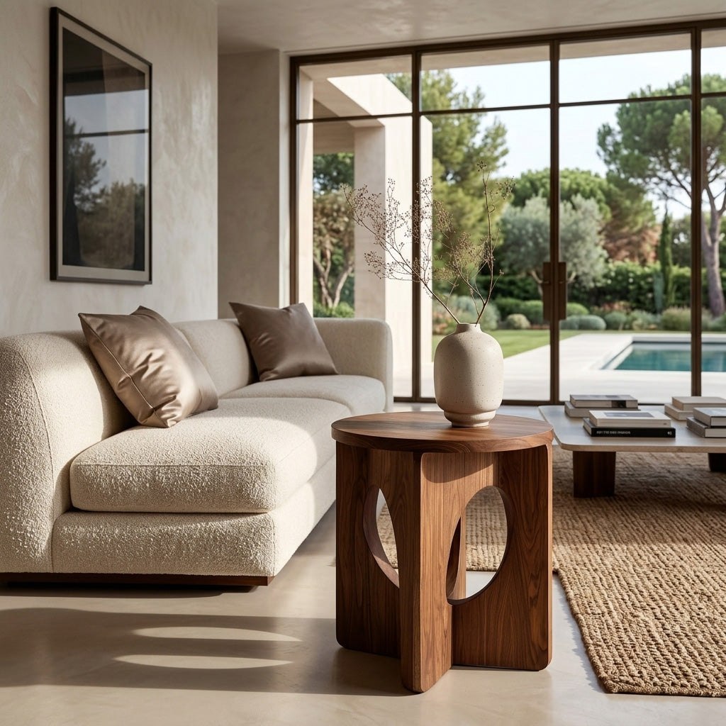 Contemporary Natural Wood Round Side Table For Living Furniture