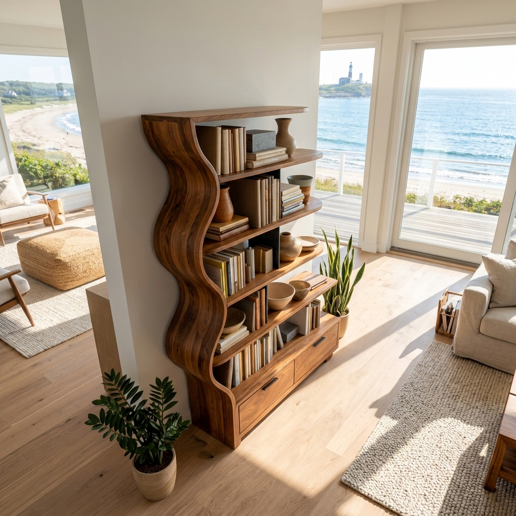 Contemporary Natural Wood Bookshelf For Interior Space