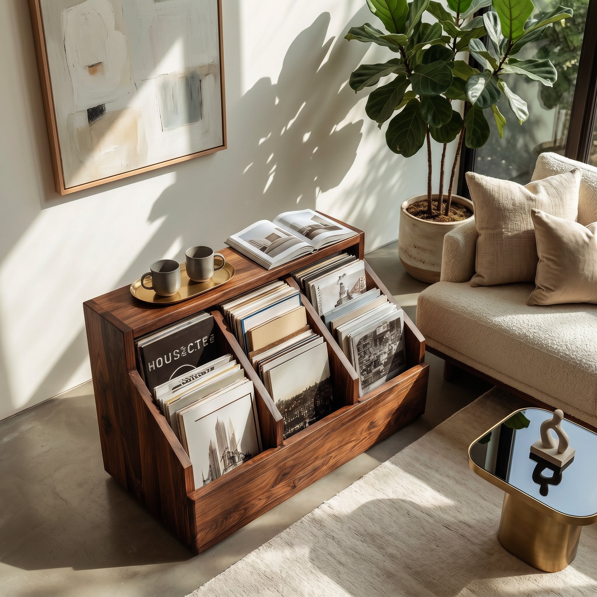 Contemporary Angled Pocket Magazine Rack For Living Room