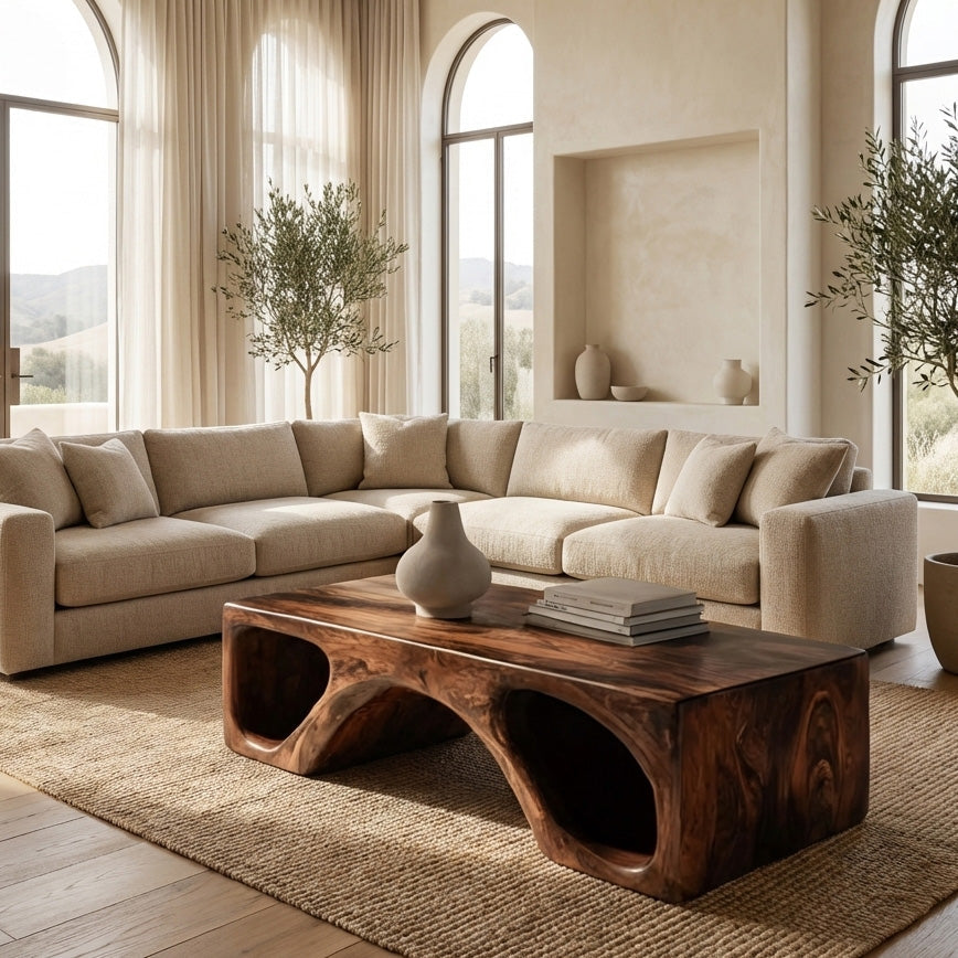 Contemporary Natural Wood Coffee Table With Unique Form For Home