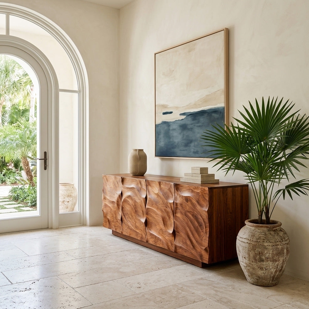 Artistic Carved Wooden Cabinet For Luxury Living Room