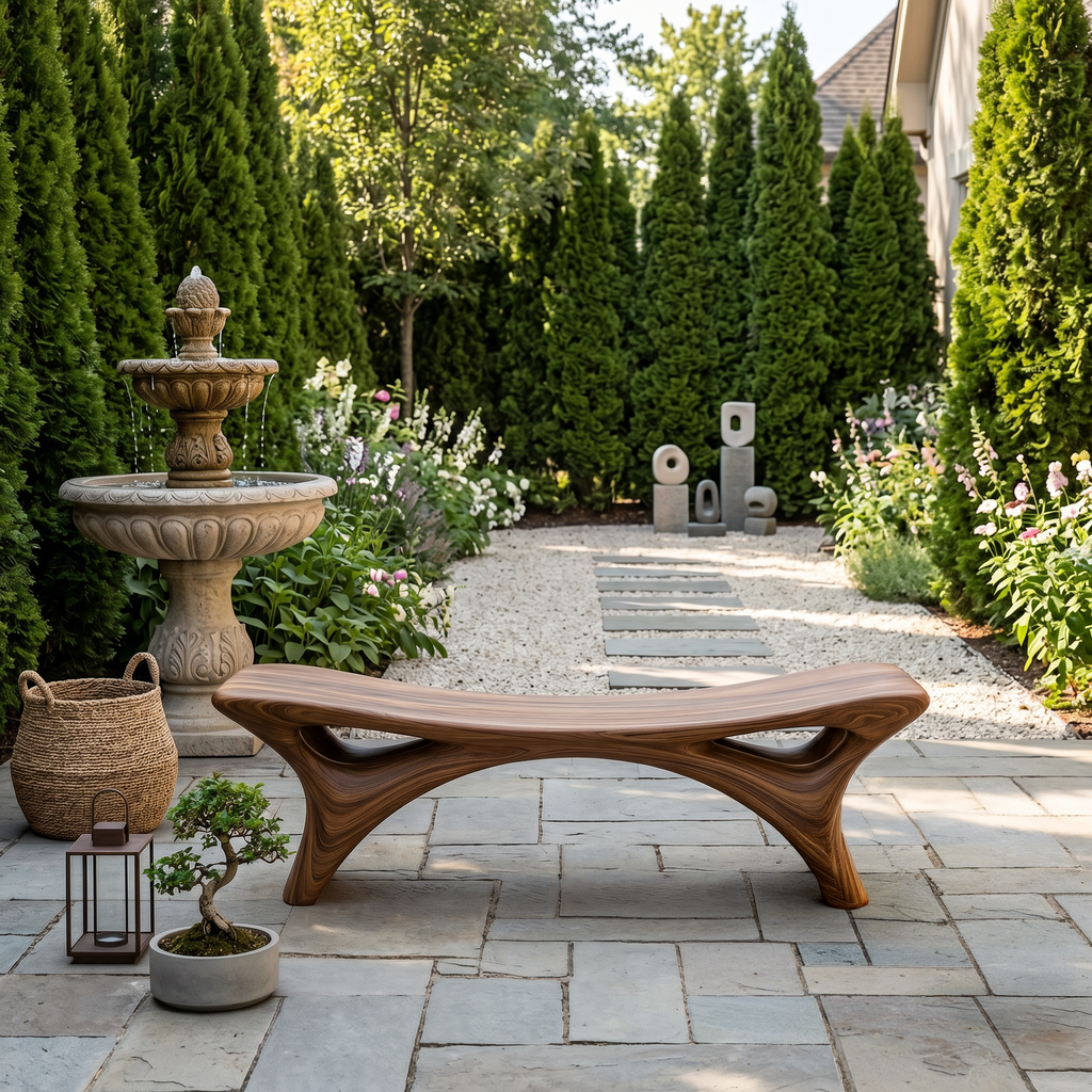 Contemporary Sculptural Outdoor Bench For Garden Or Terrace Lounge