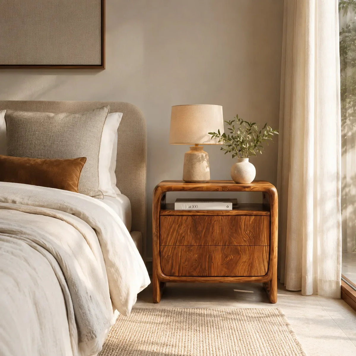 Contemporary Sculptural Open Frame Nightstand For Bedroom