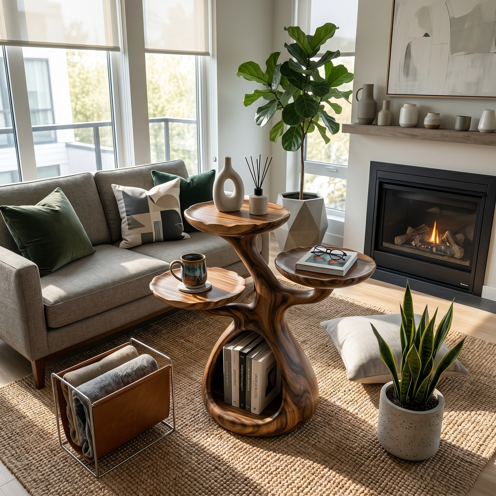 Contemporary Display Shelf Side Table Fireplace Lounge