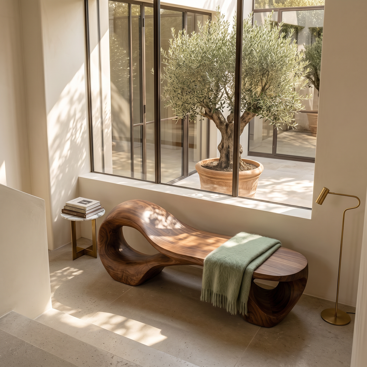 Contemporary Arched Cutout Bench For Courtyard Interior Area