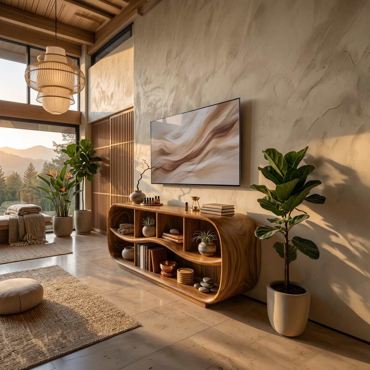 Contemporary Rounded TV Console For Open Living Space