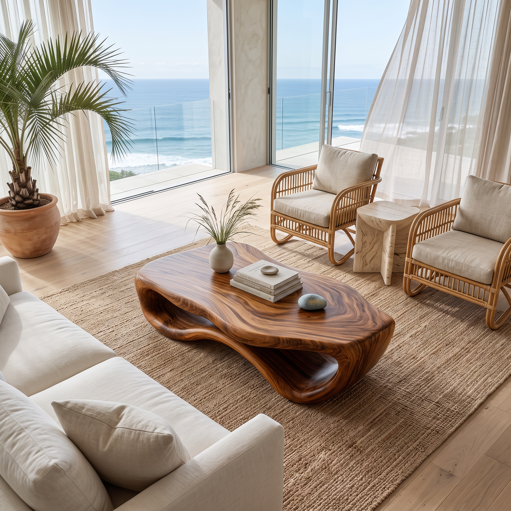 Artistic Wooden Coffee Table Curved For Modern Interior