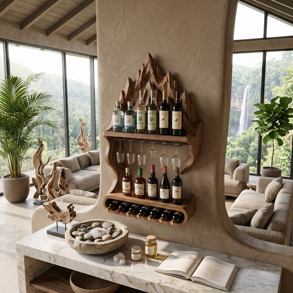 Contemporary Mountain Wine Storage Shelf For Lounge Area