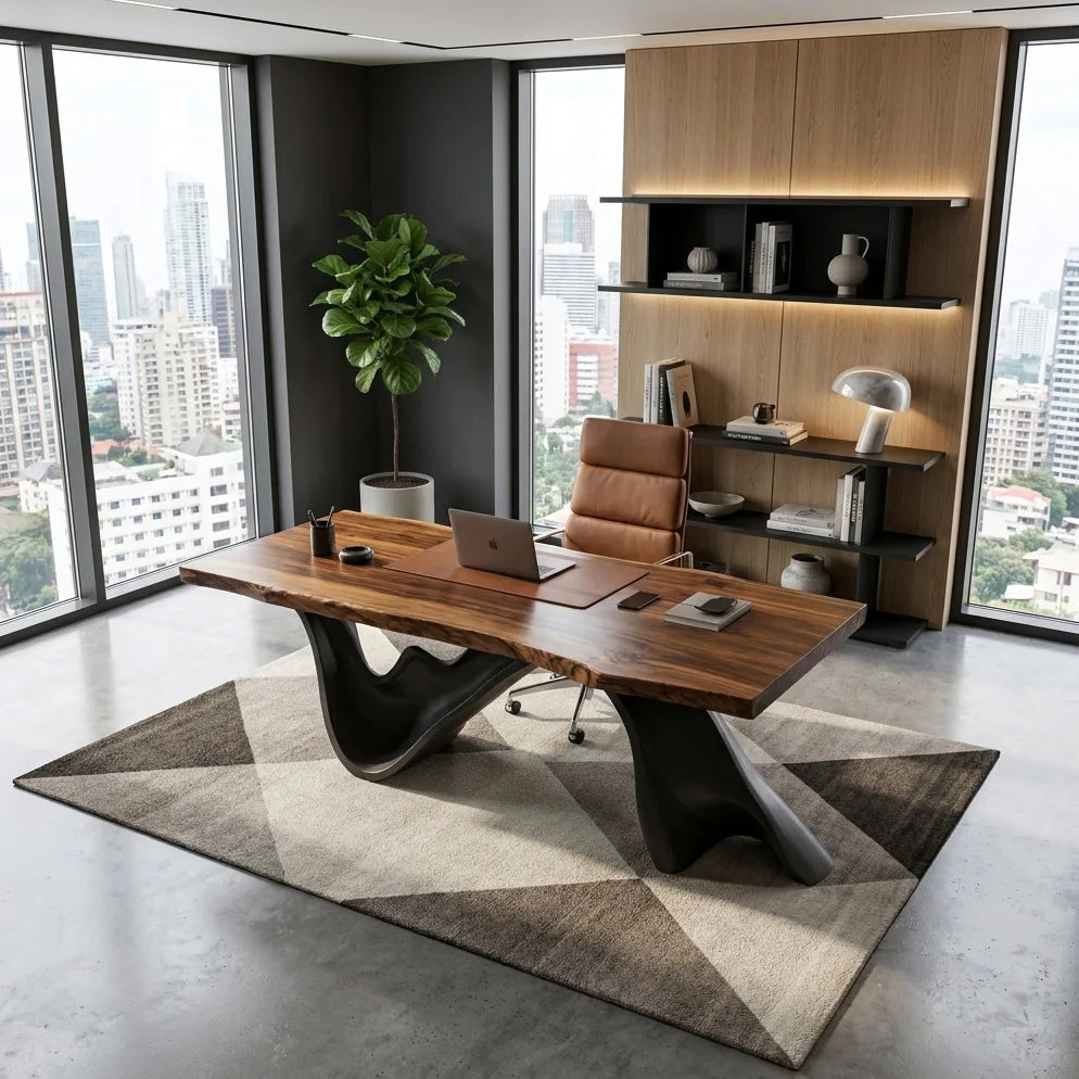 Contemporary Live Edge Sculptural Executive Desk For Home Office