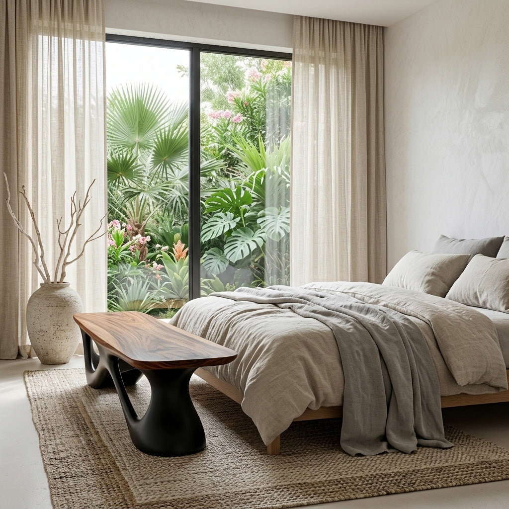 Contemporary Natural Wood Bench For Luxury Window Corner