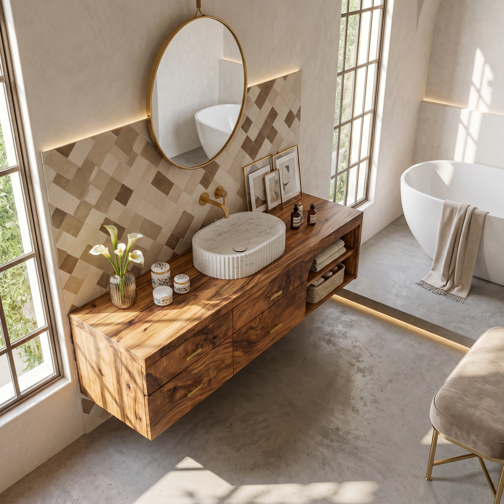 Farmhouse Bathroom Furniture With Floating Vanity - view 2