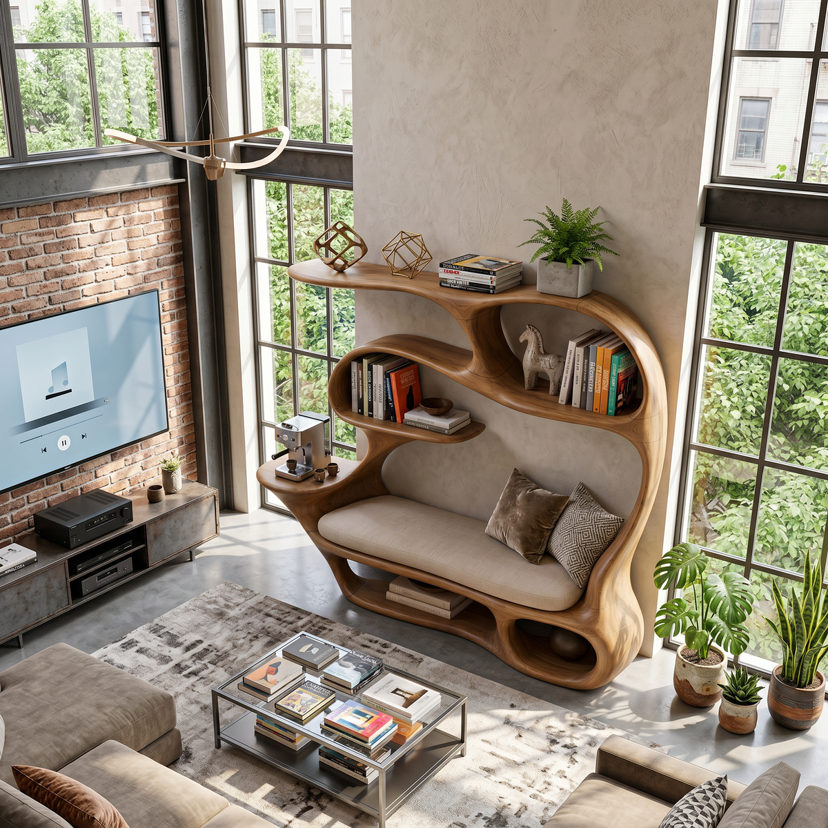 Contemporary Reading Seat Bookcase For Home Library
