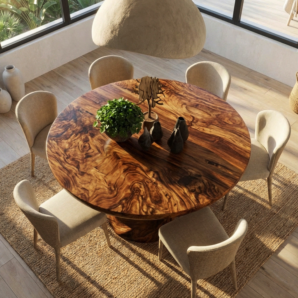 Contemporary Round Dining Table With Twisted Base For Dining Room