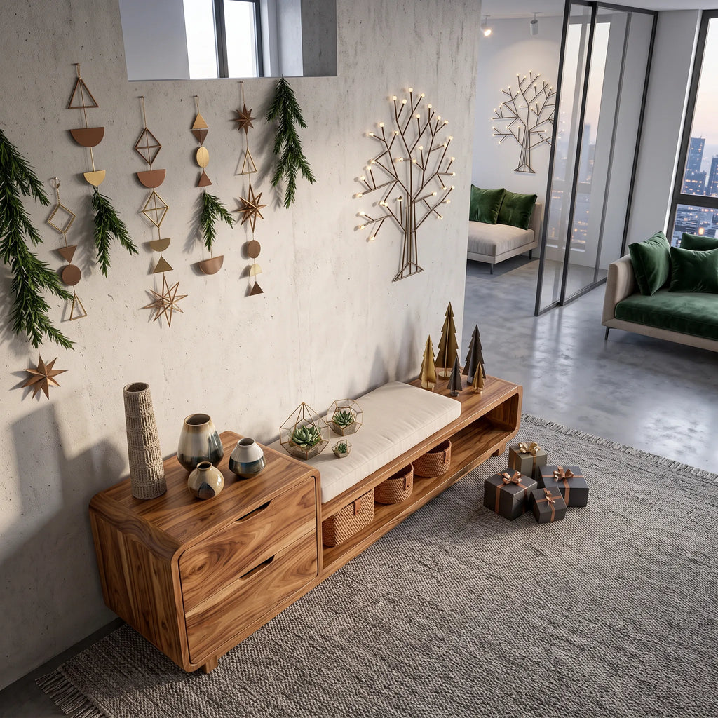 Christmas Wooden Storage Bench Cushion For Cozy Bedroom Decor