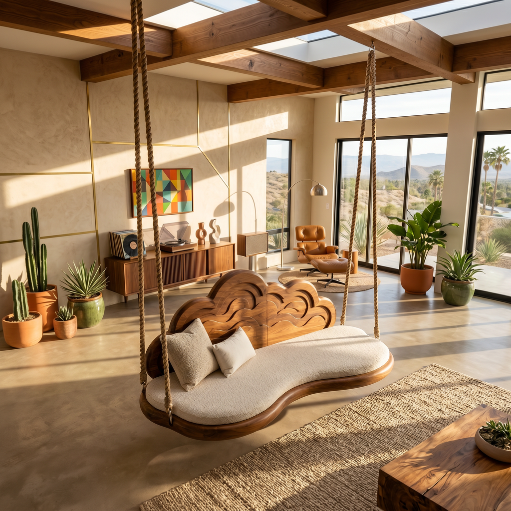 Contemporary Organic Back Indoor Swing Resort Lounge Interior