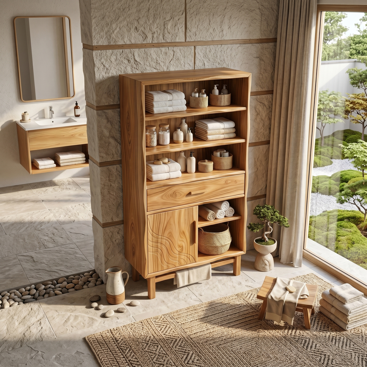 Coastal Open Shelf Storage Cabinet Beach Retreat