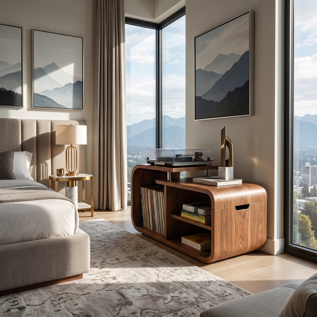 Contemporary Curved Record Player Stand Urban Loft