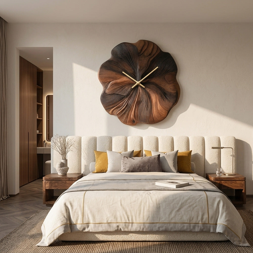 Contemporary Floral Wooden Wall Clock Decor For Living Room