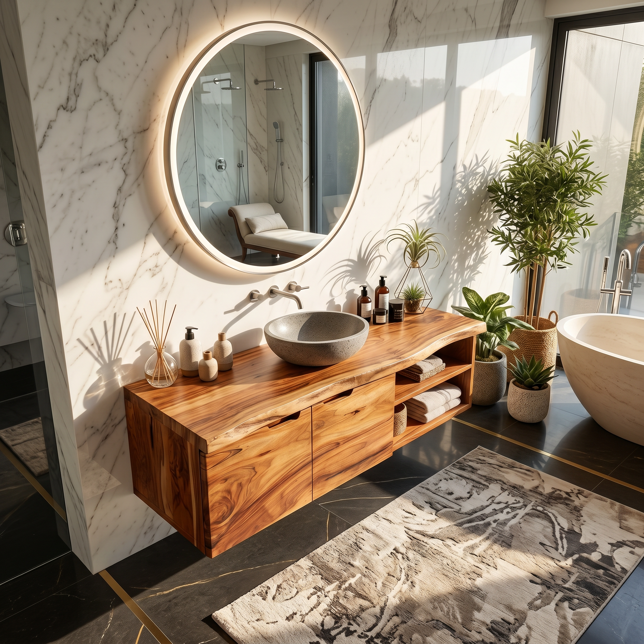 Coastal Floating Washstand Relaxing Guest Bathroom