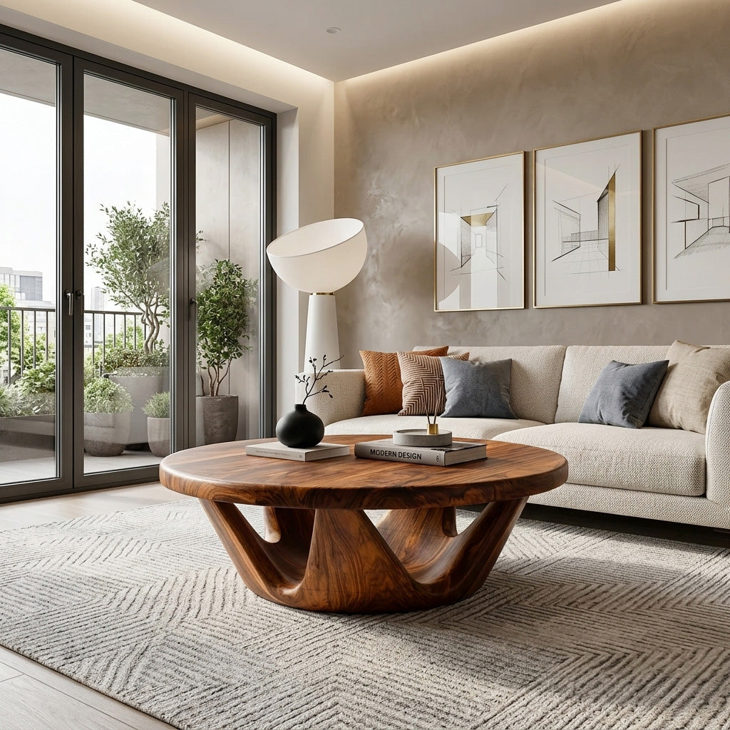Contemporary Round Coffee Table With Open Base For Living Room