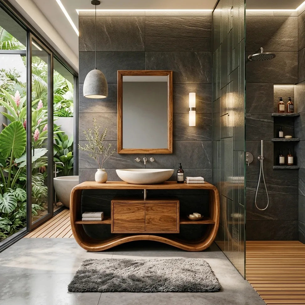 Contemporary Sculptural Open Frame Bathroom Vanity For Master Bathroom