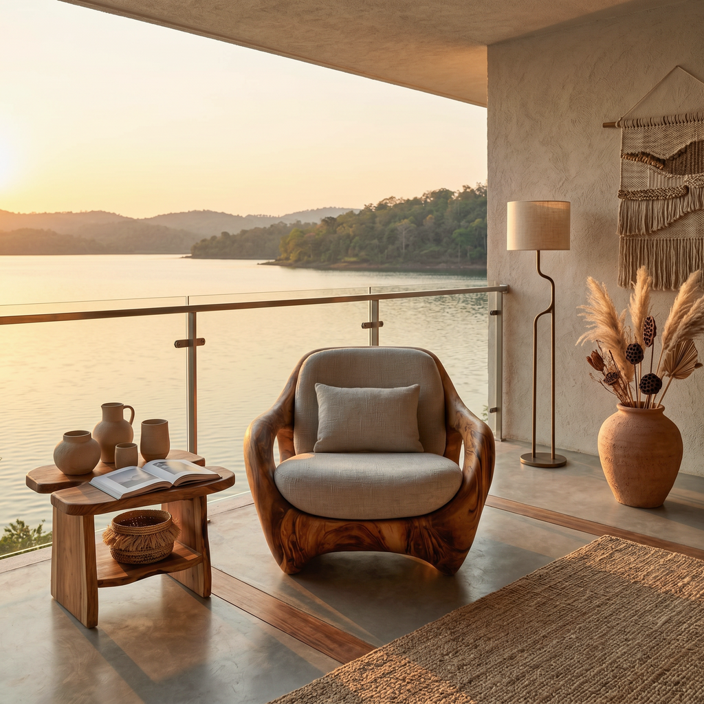 Artistic Organic Lounge Seating Open Carved Frame For Living Room