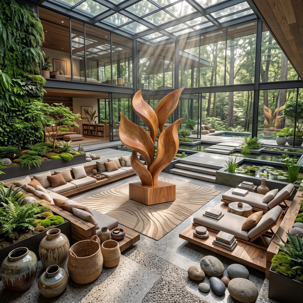 Coastal Botanical Wooden Sculpture For Luxury Beach House Decor