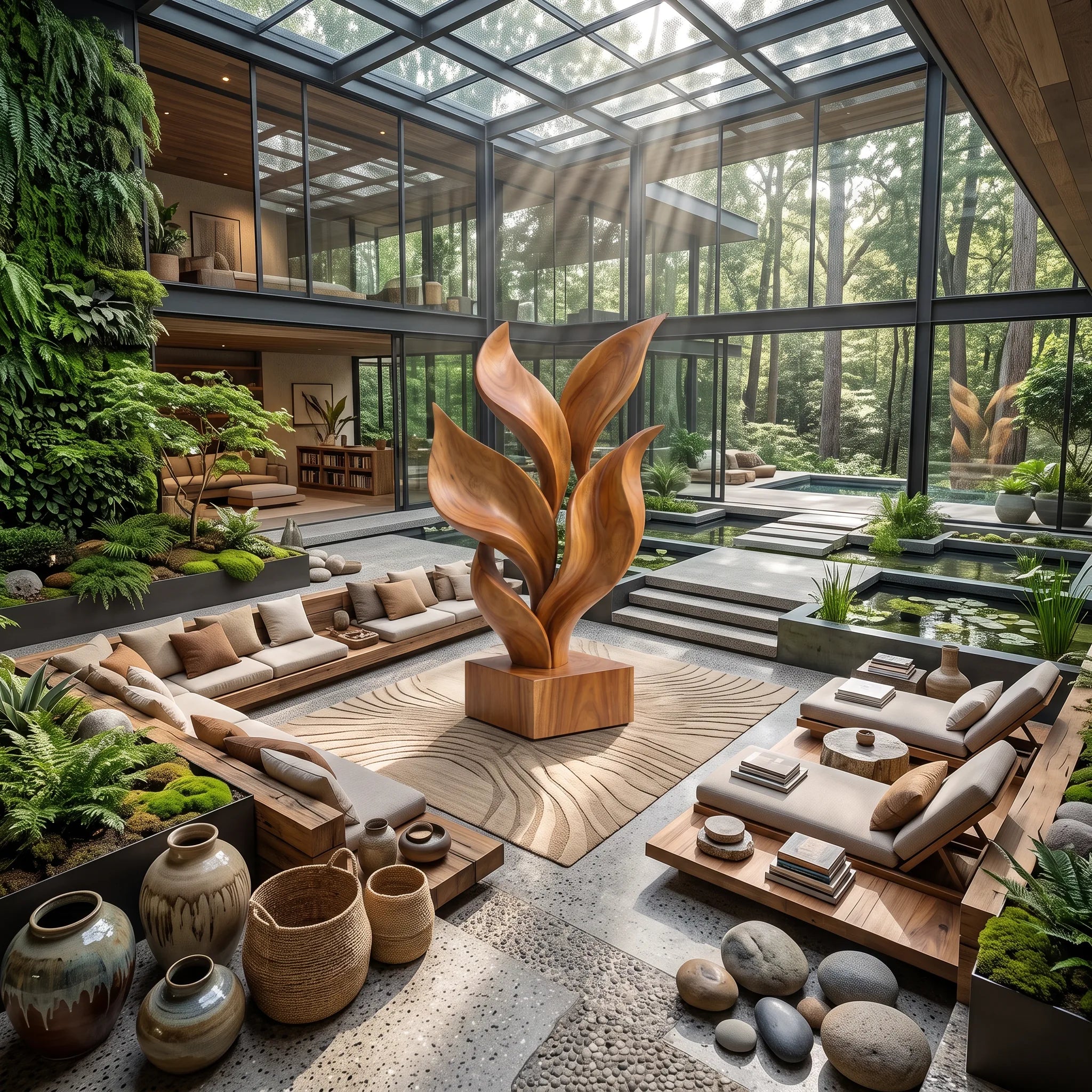 Coastal Botanical Wooden Sculpture For Luxury Beach House Decor