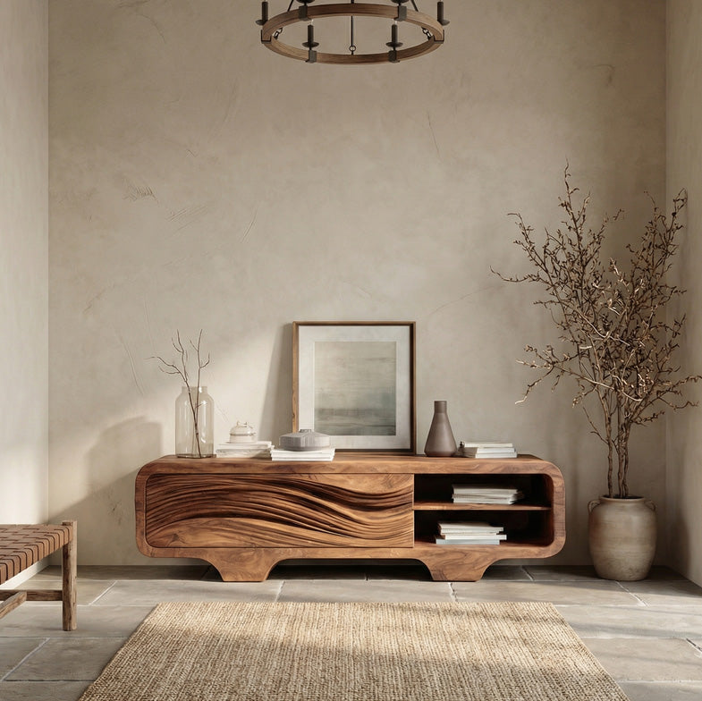 Contemporary Sculpted Low Sideboard For Living Room