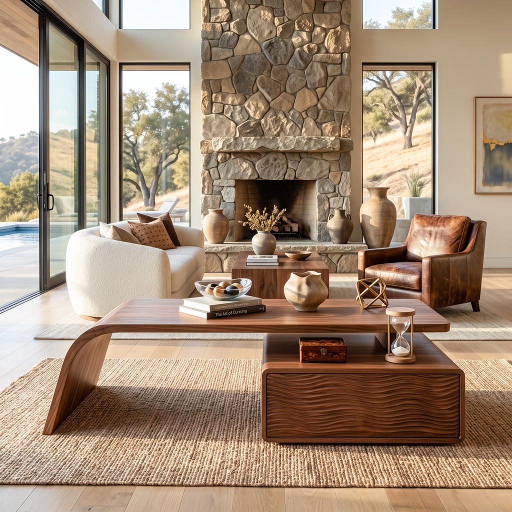 Artistic Wood Coffee Table With Drawers For Living Room
