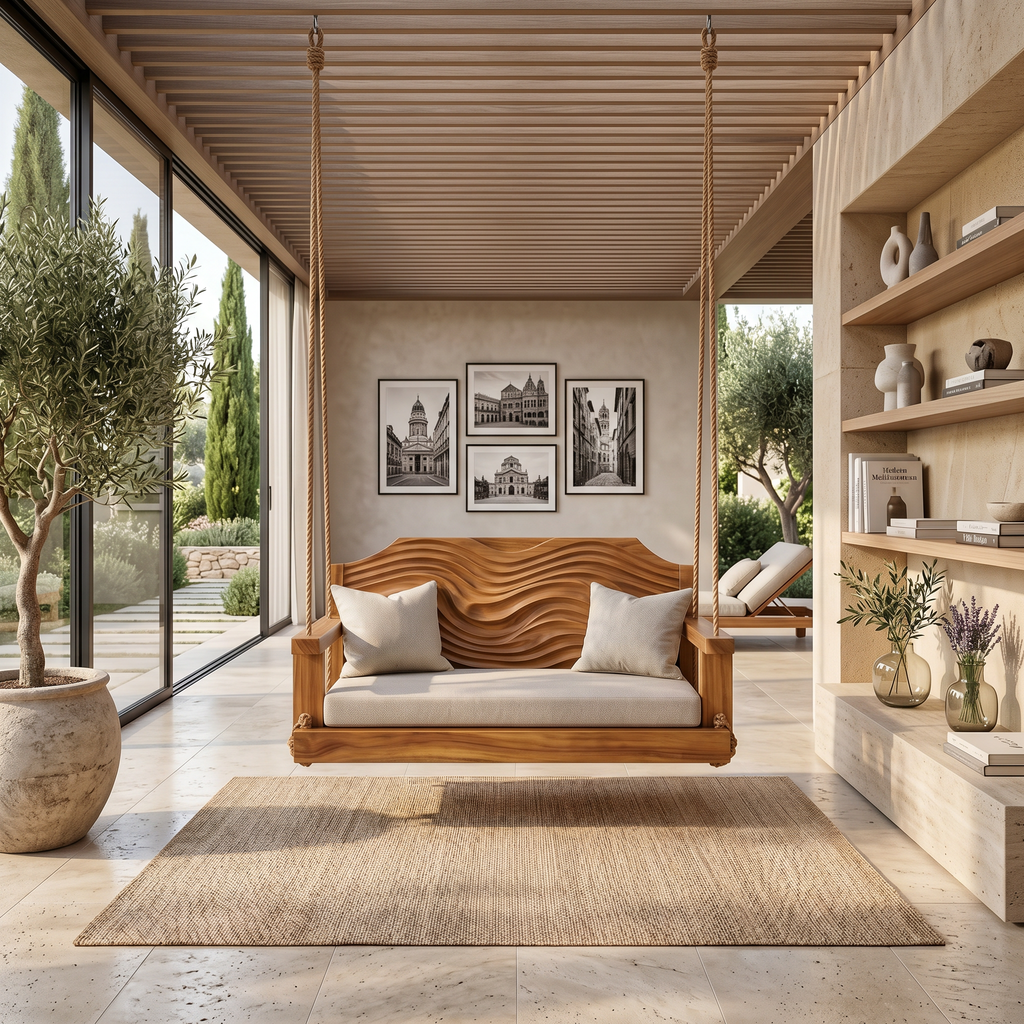Contemporary Sculptural Back Indoor Swing Reading Corner Interior