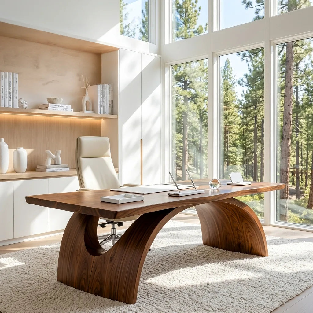 Contemporary Desk With Double Arch Sculptural Base For Home Office