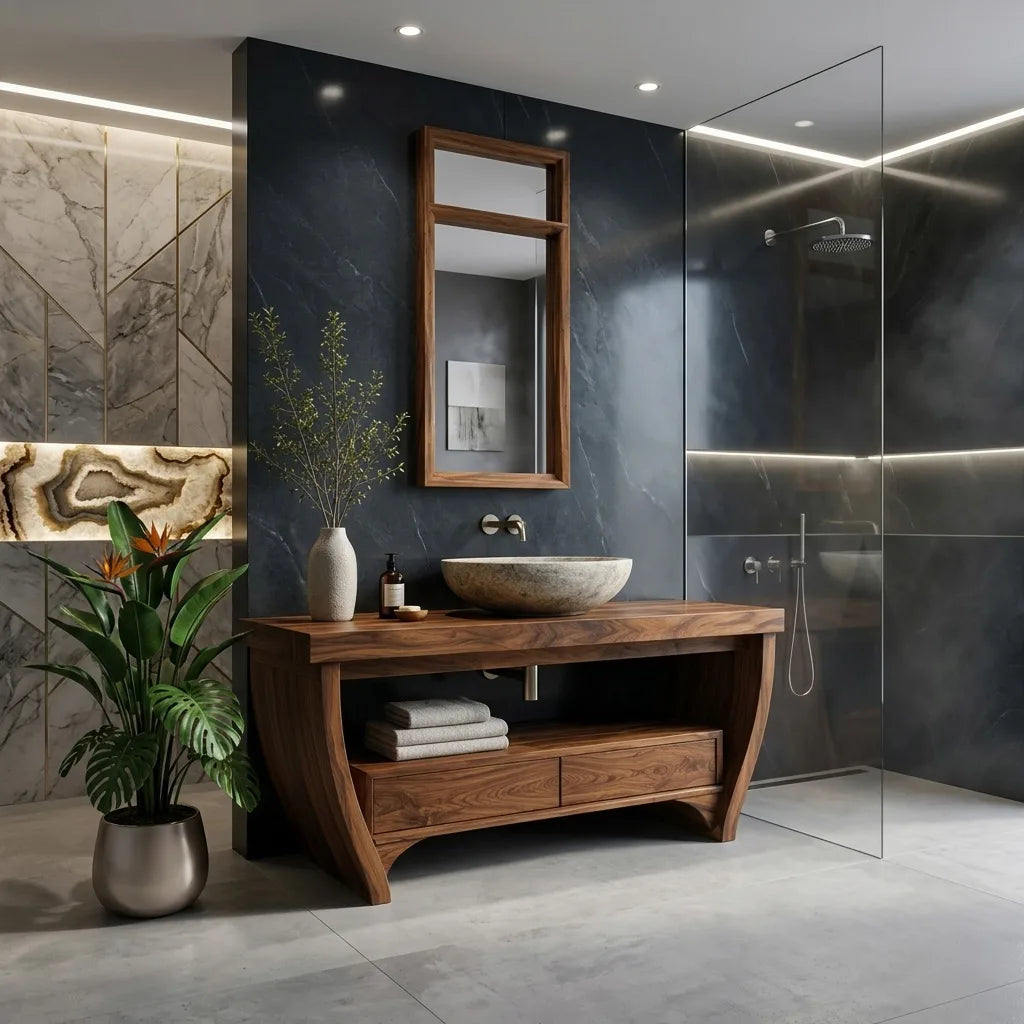 Contemporary Curved Leg Bathroom Vanity For Master Bathroom