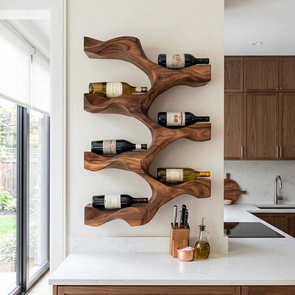 Artistic Natural Wood Wine Rack For Modern Kitchen Wall Decor