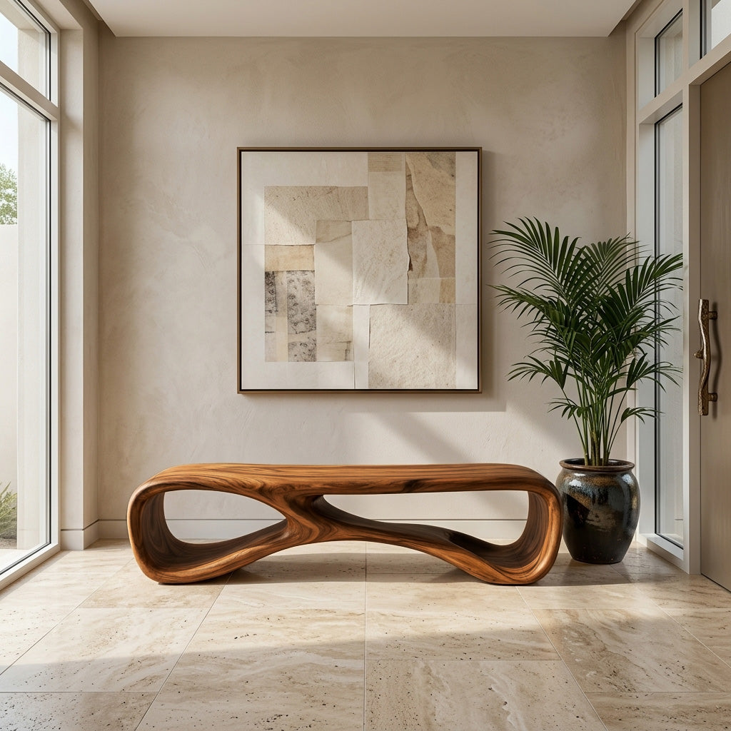 Artistic Natural Wood Bench For Modern Home Decor