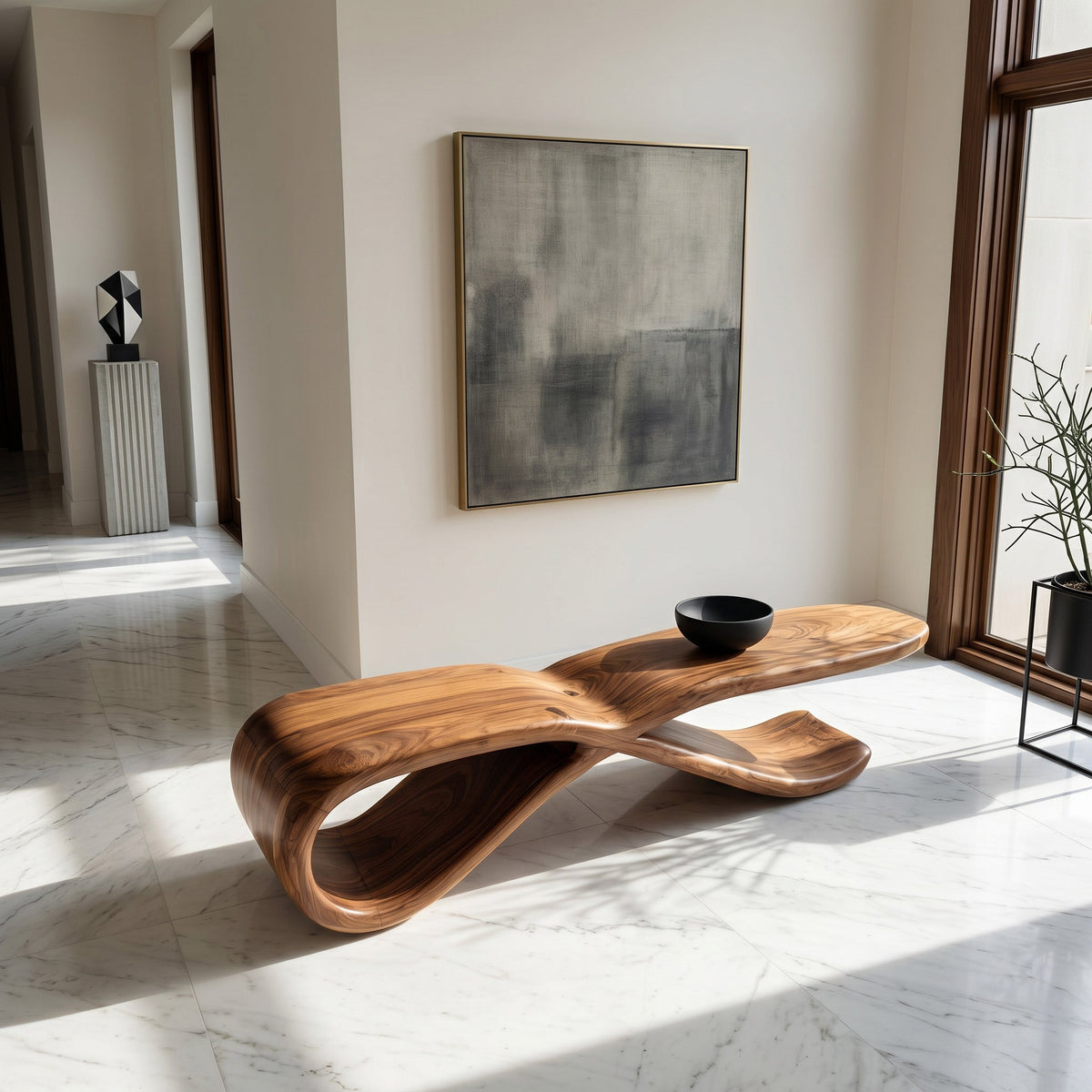Contemporary Sculptural Wooden Bench For Hallway - view 2