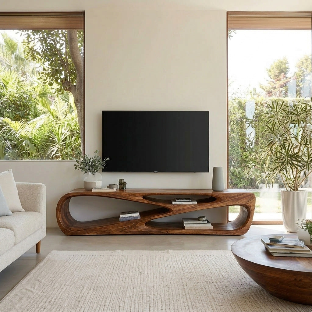 Contemporary Natural Wood Media Console For Living Room Decor