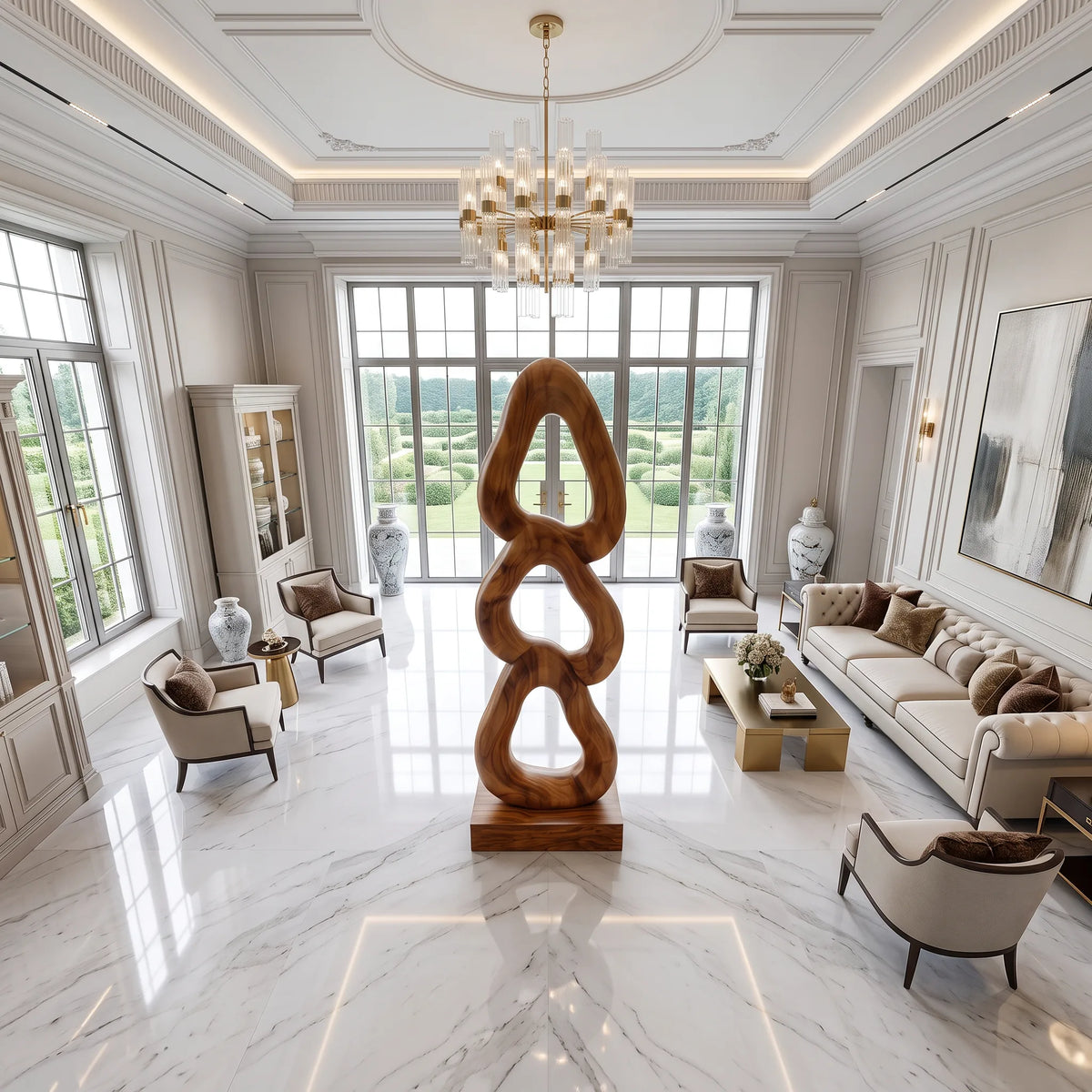 Abstract Wooden Sculpture For Luxury Coastal Balcony Decor