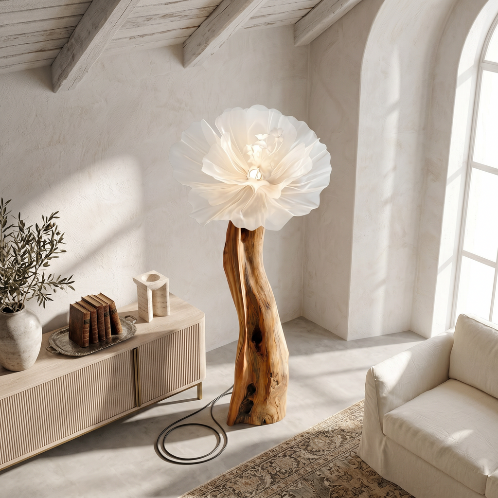 Artistic Flower Floor Lamp Sculptural Wood Base For Living Room - view 2