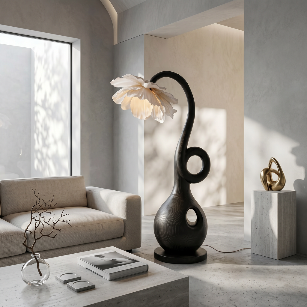 Contemporary Floor Lamp With Organic Sculptural Base And Blooming Flower Design - view 2