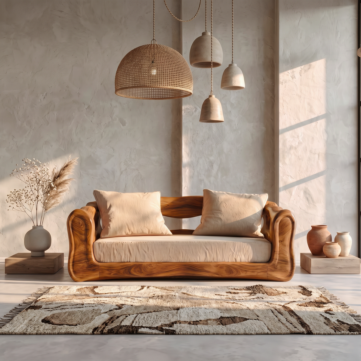 Contemporary Sofa Frame With Organic Flowing Wood Design For Living Room - view 2