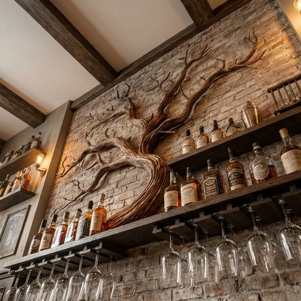 Artistic Tree Branch Wine Rack Wooden Wall Shelf For Kitchen Dining Room Bar