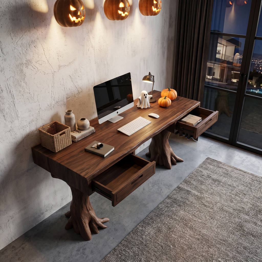 Contemporary Halloween Storage Desk With Pumpkin Display Shelves For Home Office - view 2