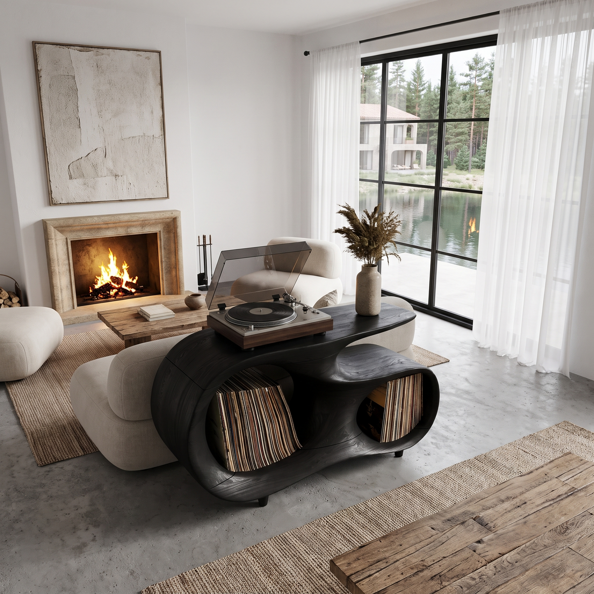 Contemporary Turntable Stand With Flowing Open Frame Design For Entryway - view 2