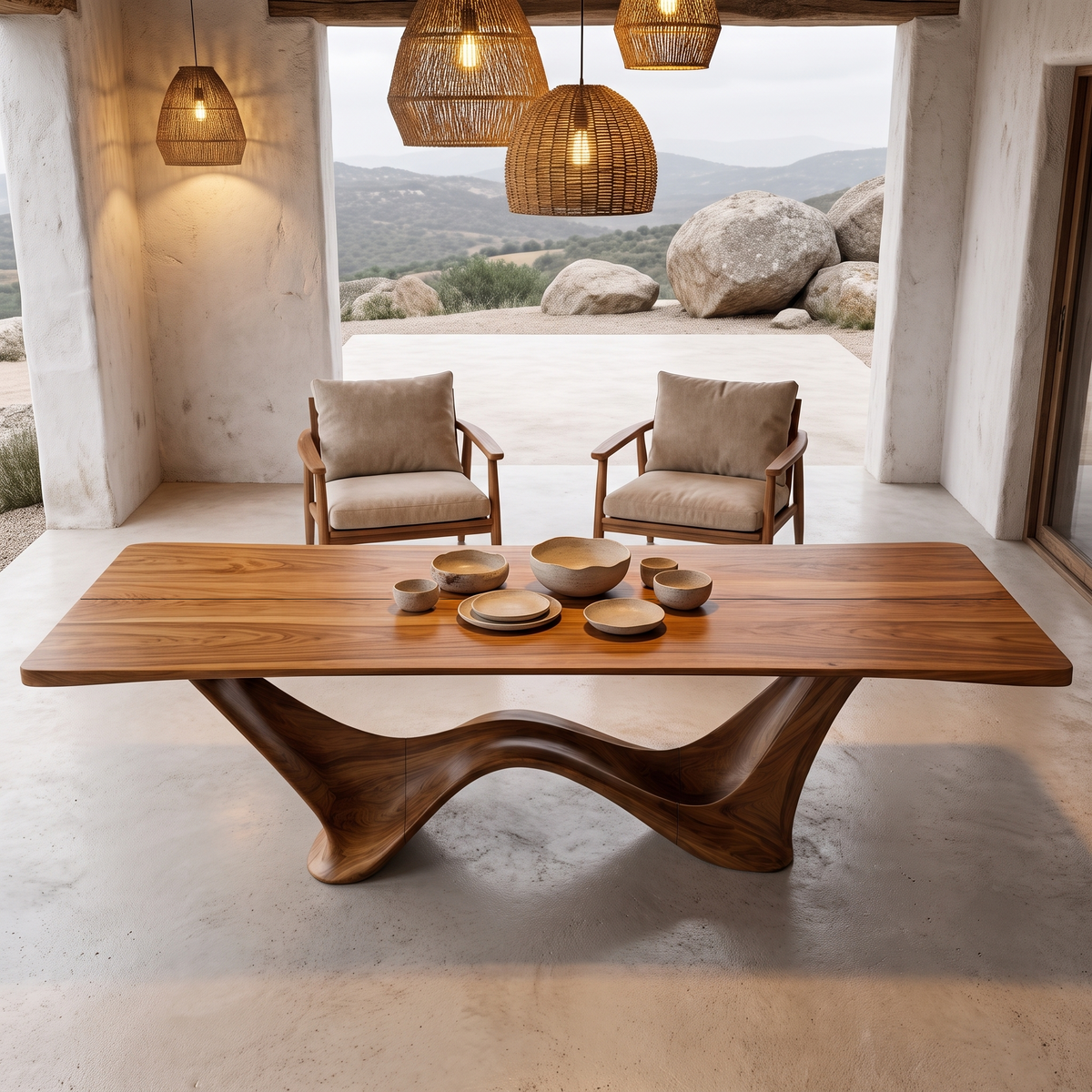 Contemporary Dining Table With Architectural Wave Design For Dining Room And Breakfast - view 2