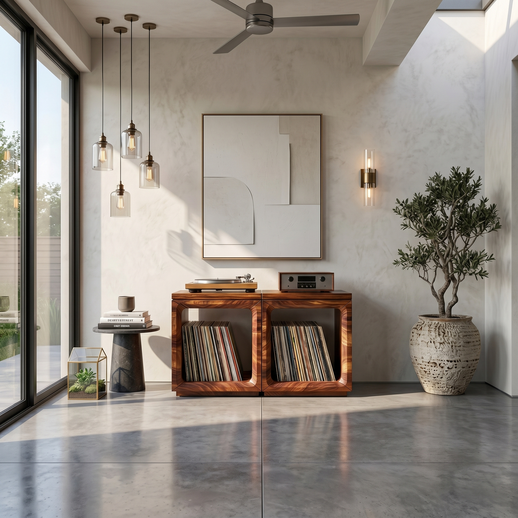 Coastal Minimalist Record Storage Cabinet Beach House