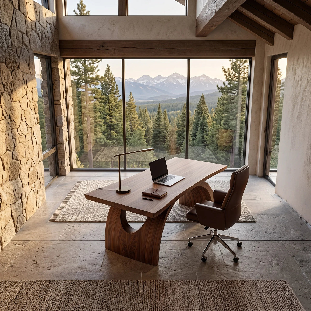 Contemporary Desk With Double Arch Sculptural Base For Home Office