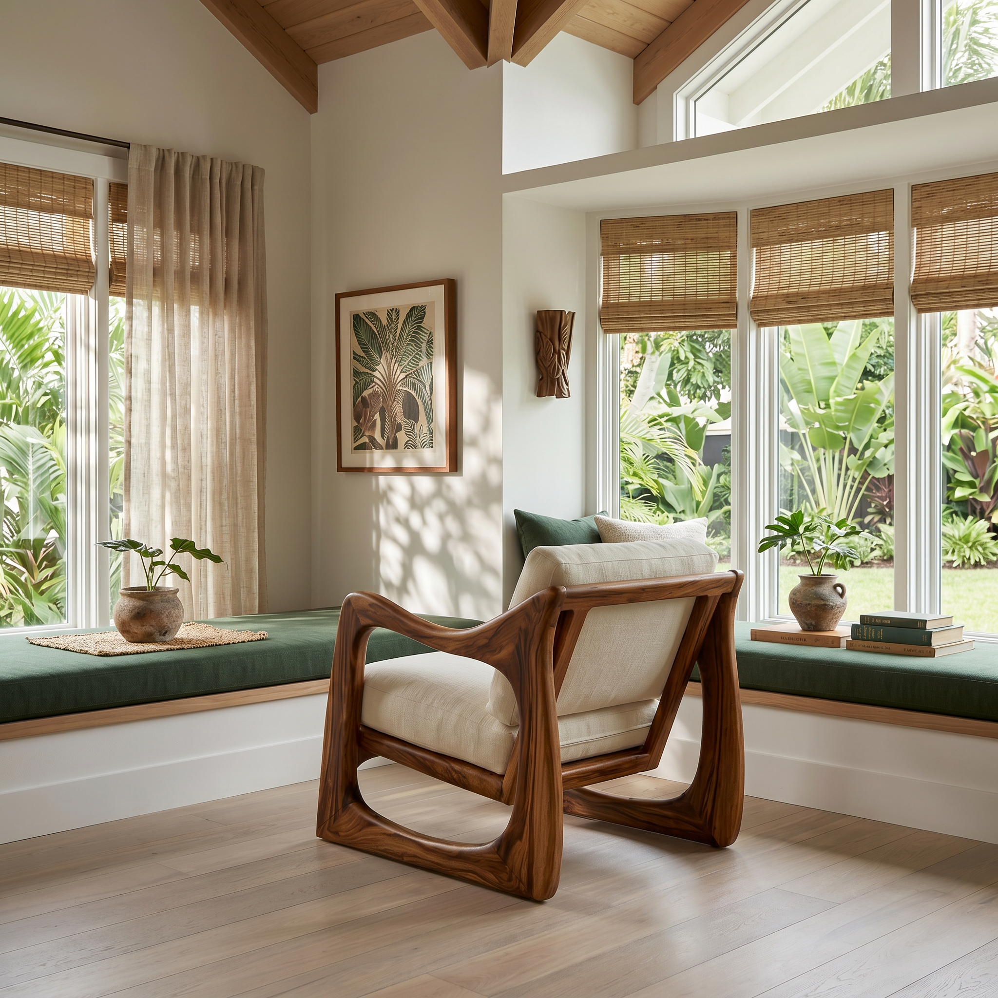 Coastal Luxury Accent Chair with Sculptural Wooden Craftsmanship